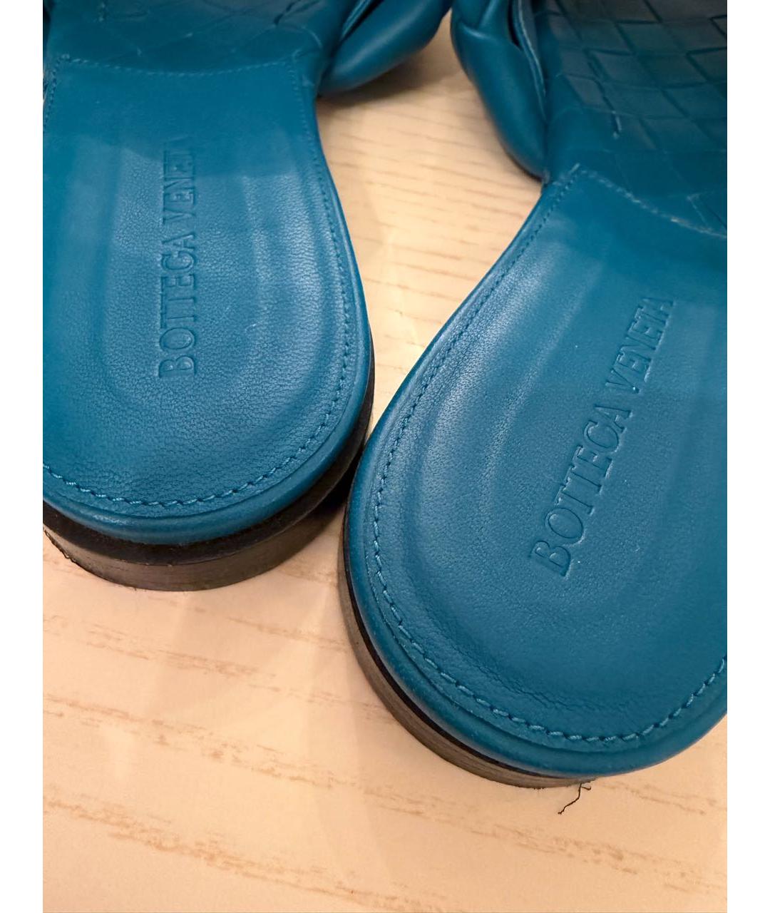 BOTTEGA VENETA Синие кожаные шлепанцы, фото 5
