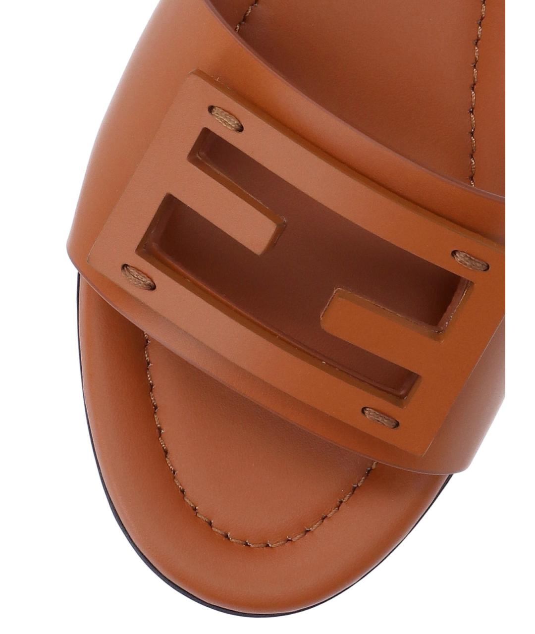 FENDI Коричневые кожаные шлепанцы, фото 5