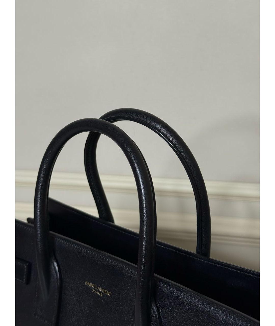 SAINT LAURENT Черная кожаная сумка с короткими ручками, фото 6