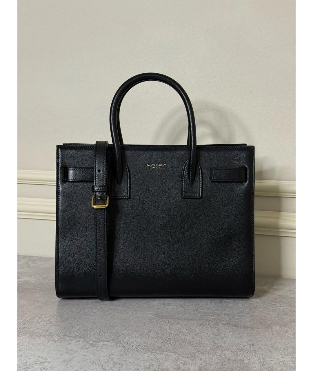 SAINT LAURENT Черная кожаная сумка с короткими ручками, фото 9