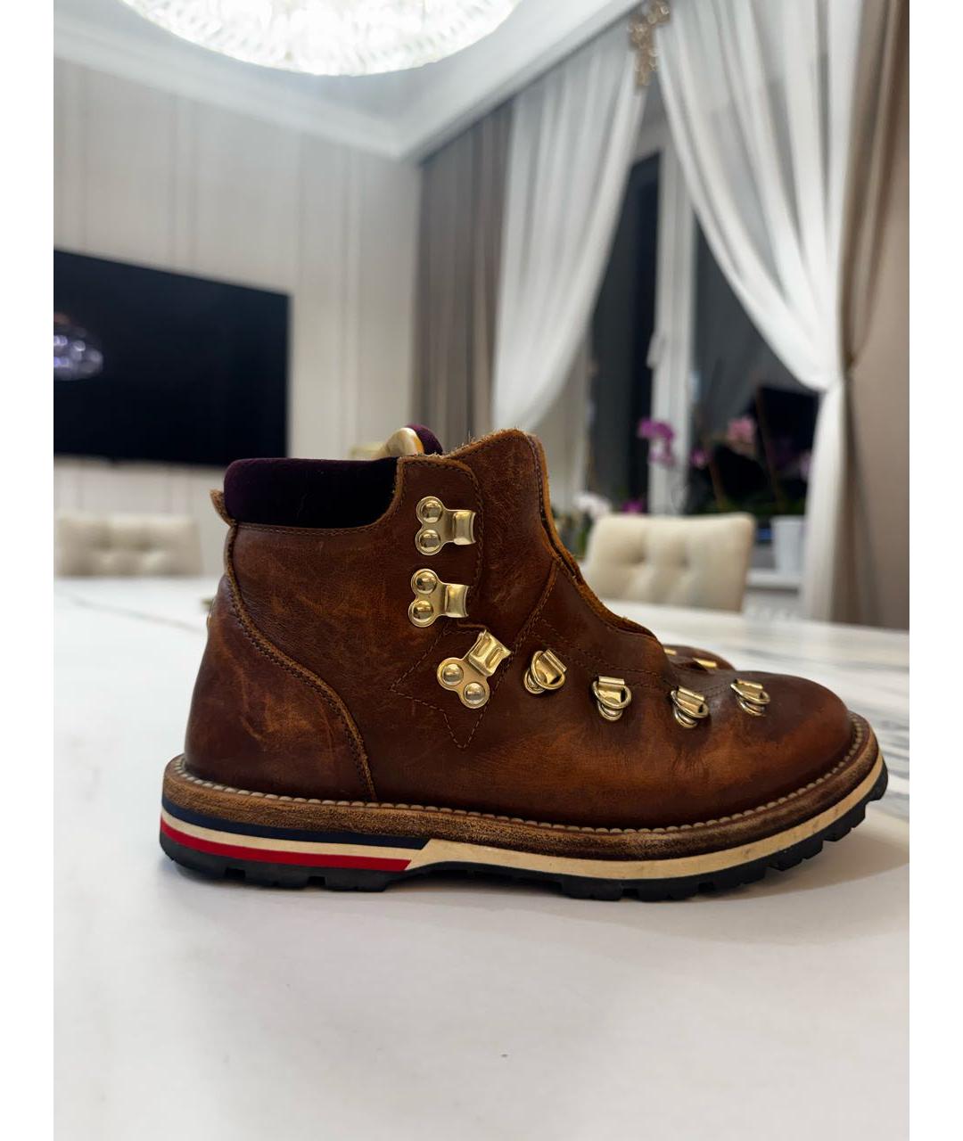 MONCLER Коричневые кожаные ботинки, фото 6