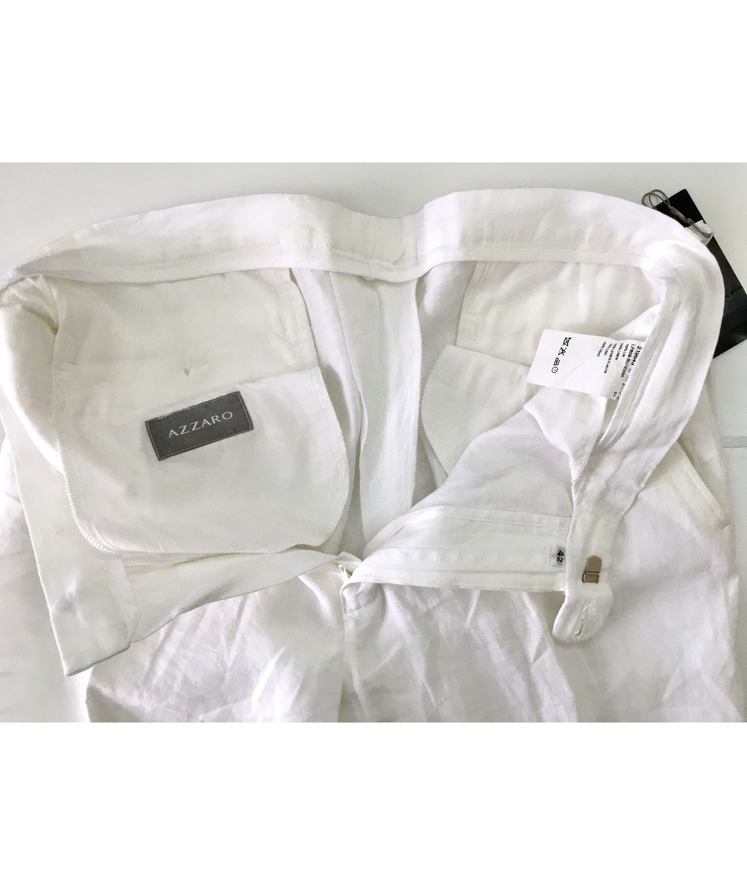 AZZARO Белые льняные повседневные брюки, фото 3