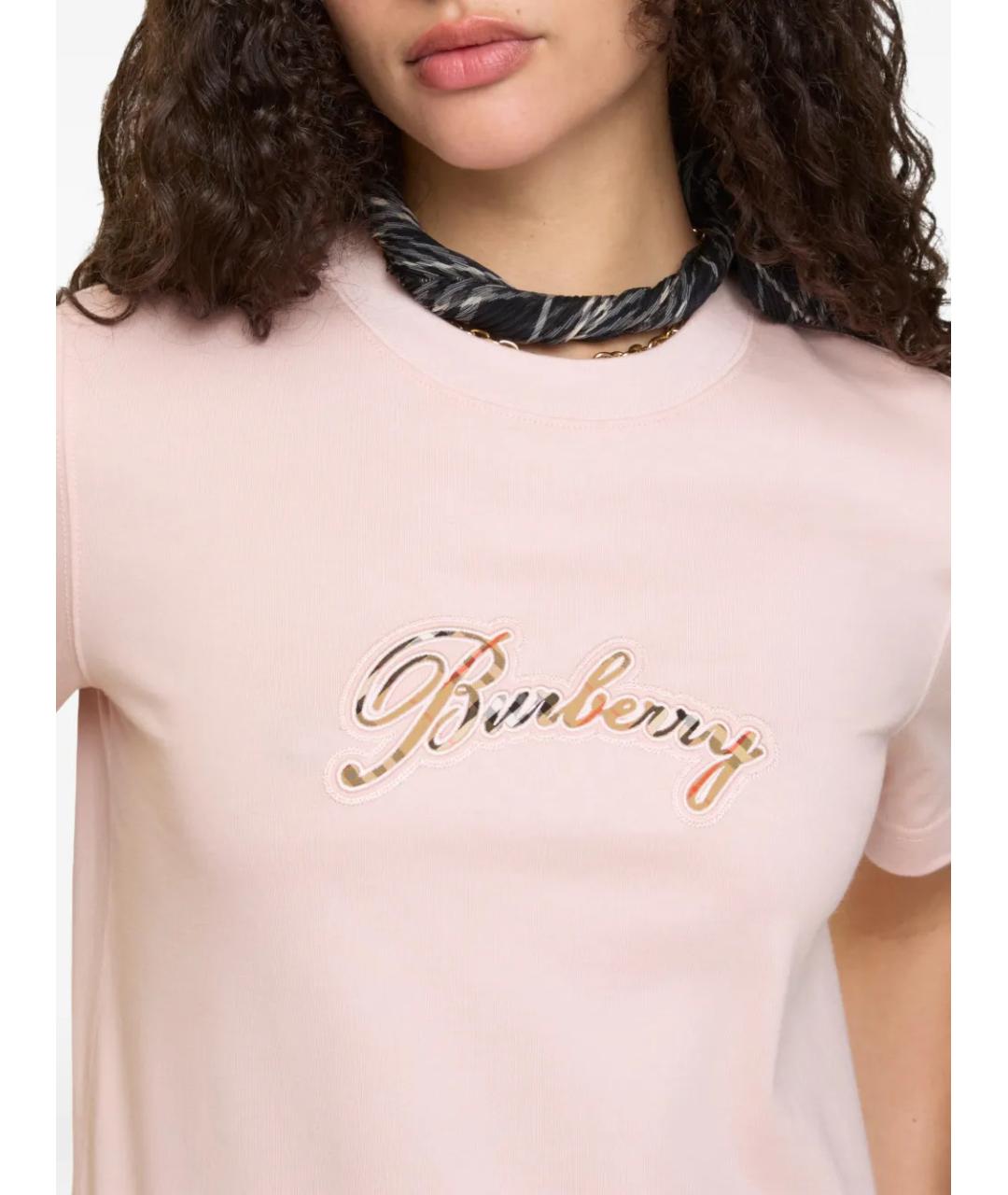 BURBERRY Розовая хлопковая футболка, фото 3