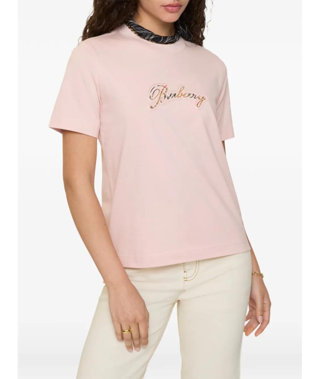 BURBERRY Розовая хлопковая футболка, фото 2