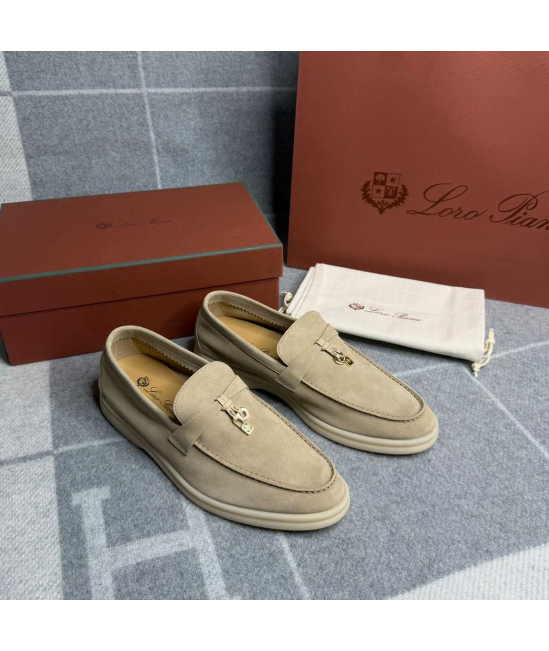 LORO PIANA Бежевые замшевые лоферы, фото 2