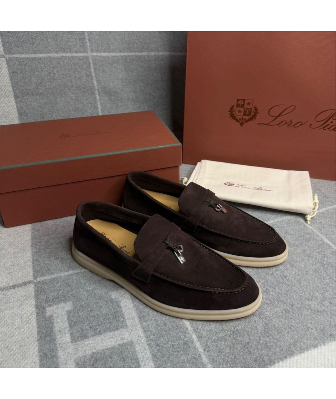 LORO PIANA Коричневые замшевые лоферы, фото 2