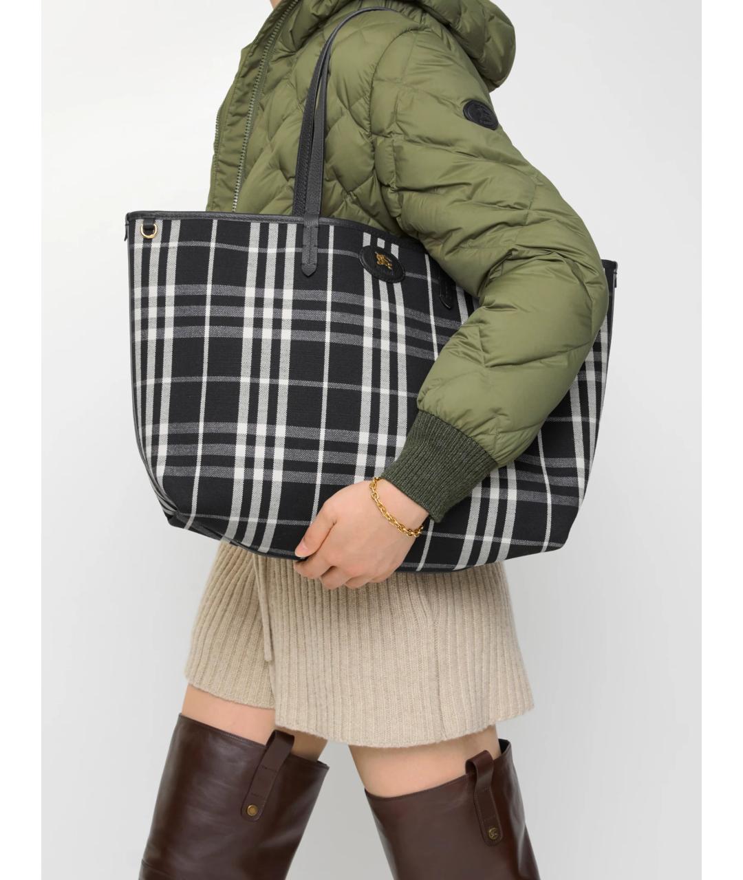 BURBERRY Черная кожаная сумка тоут, фото 3