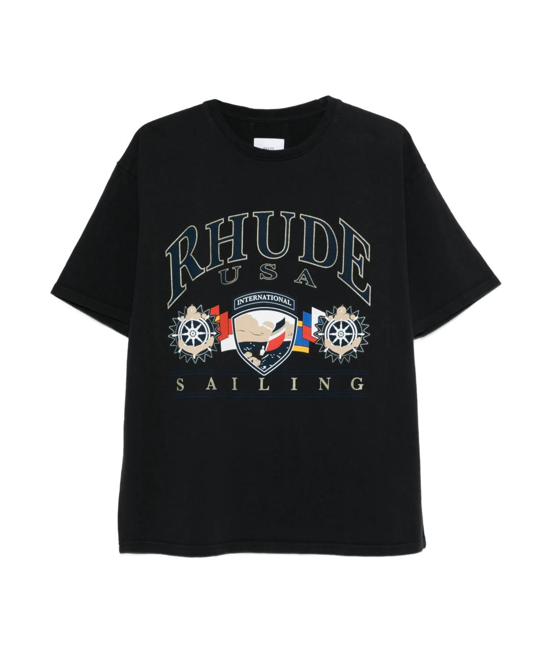 RHUDE Черная хлопковая футболка, фото 1