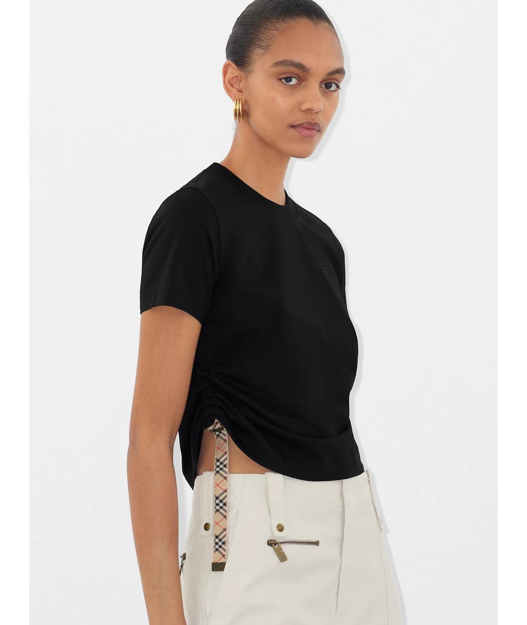 BURBERRY Черная хлопковая футболка, фото 2