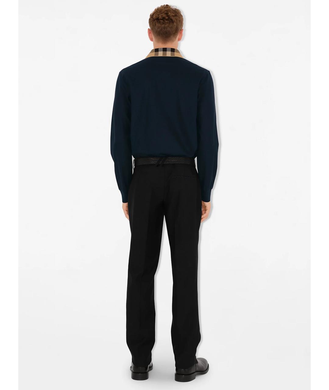 BURBERRY Синее хлопковое поло с длинным рукавом, фото 4