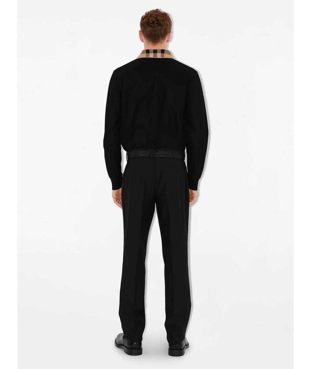 BURBERRY Черное хлопковое поло с длинным рукавом, фото 4