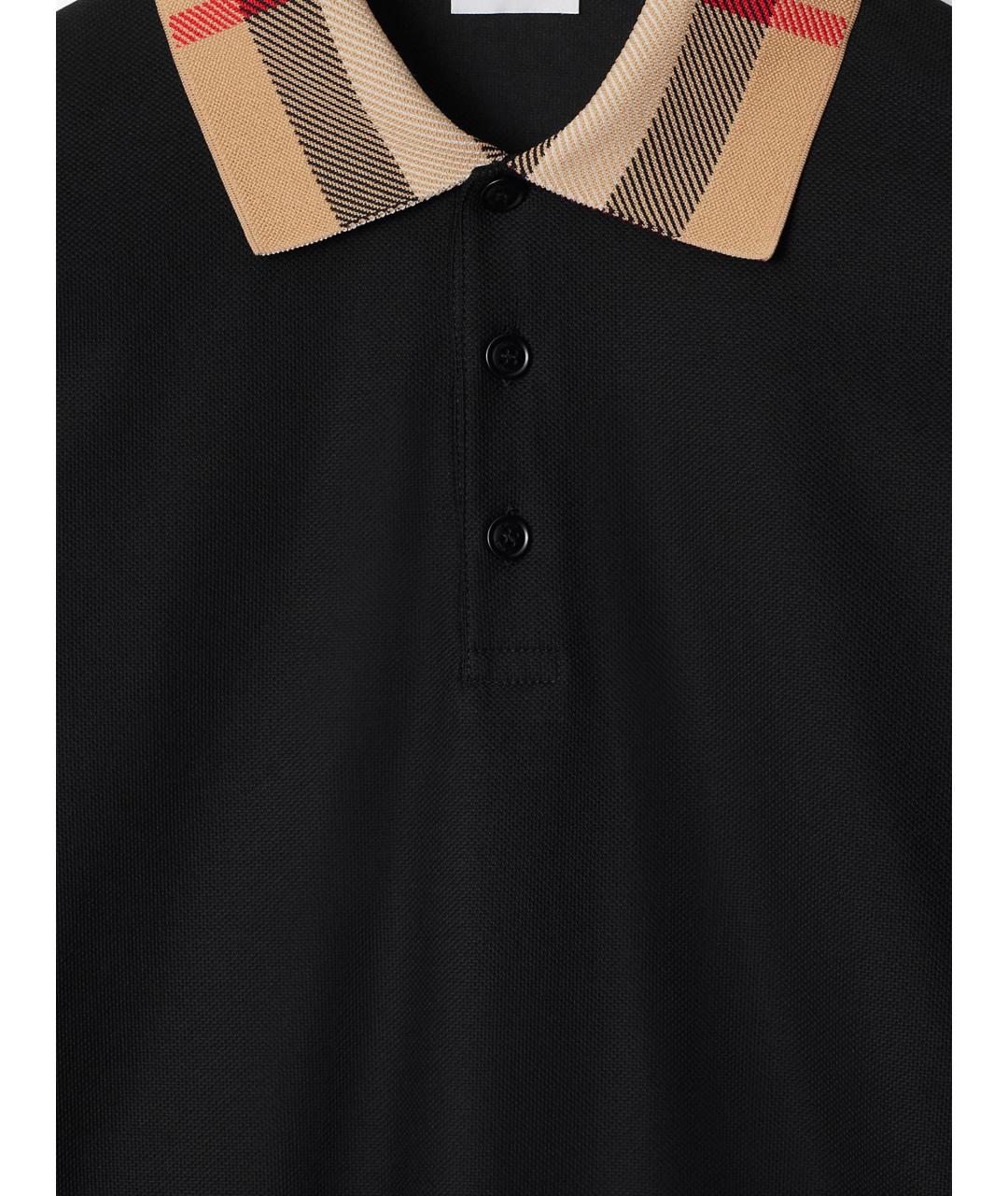 BURBERRY Черное хлопковое поло с длинным рукавом, фото 5