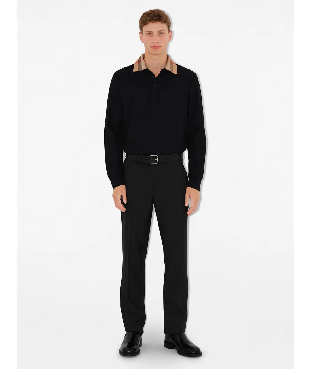 BURBERRY Черное хлопковое поло с длинным рукавом, фото 2