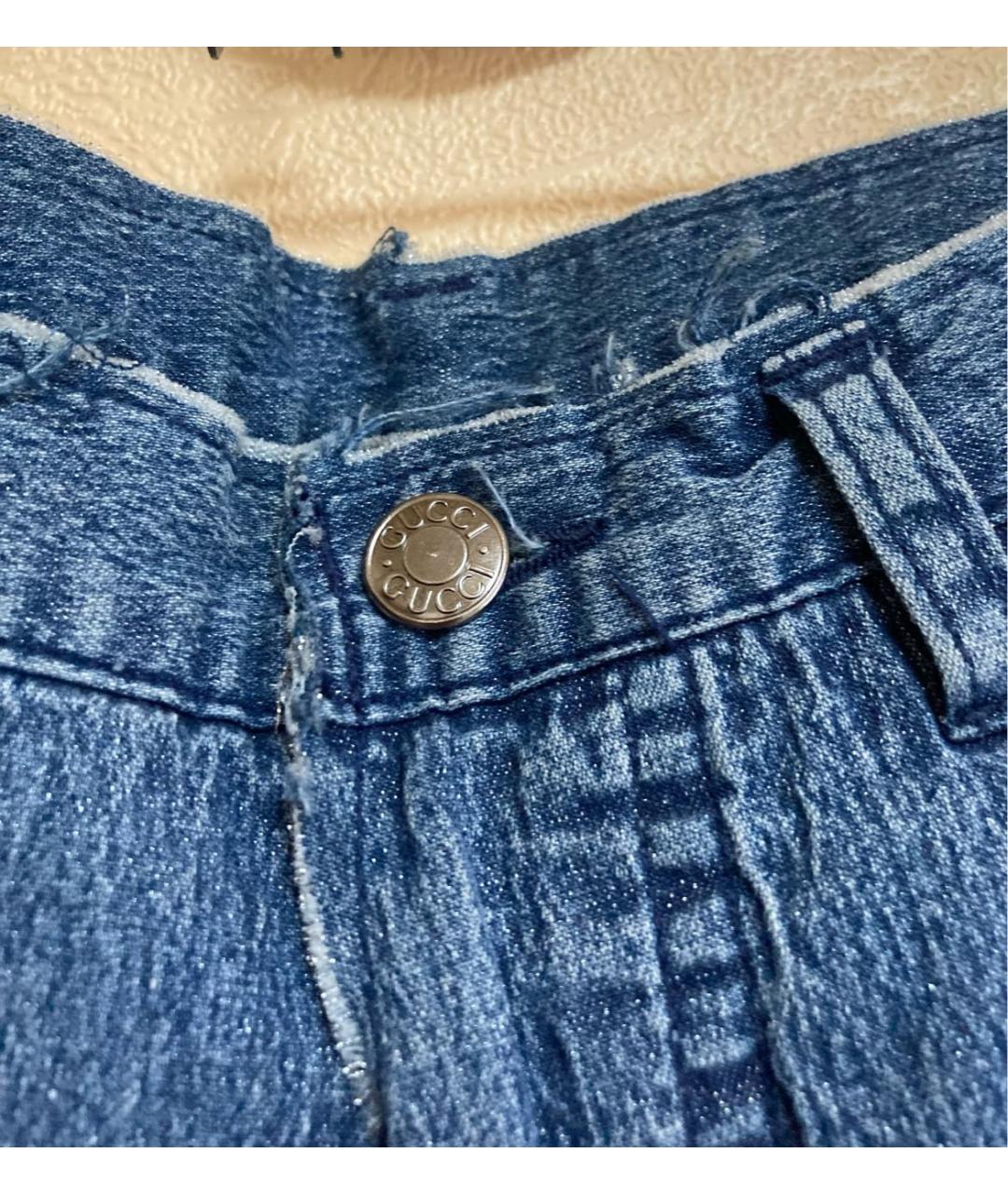 GUCCI Голубые хлопковые прямые джинсы, фото 5