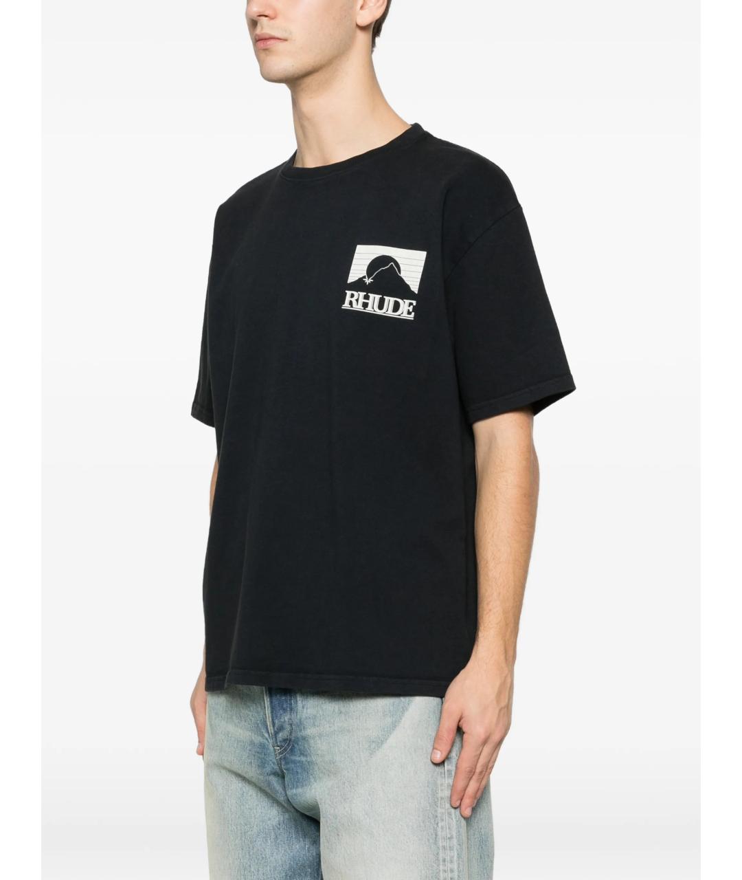 RHUDE Черная хлопковая футболка, фото 4