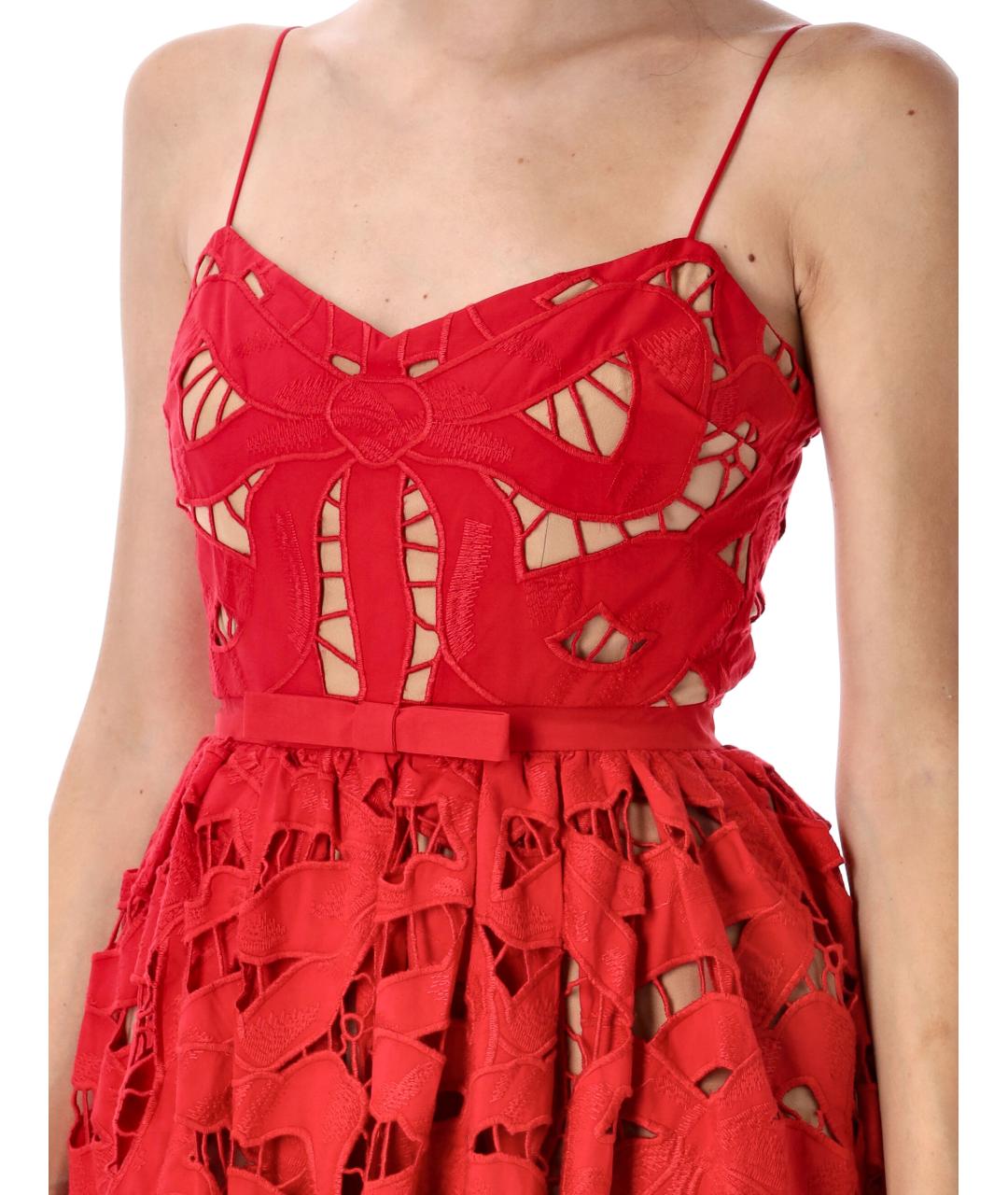 SELF-PORTRAIT Красное хлопковое повседневное платье, фото 4