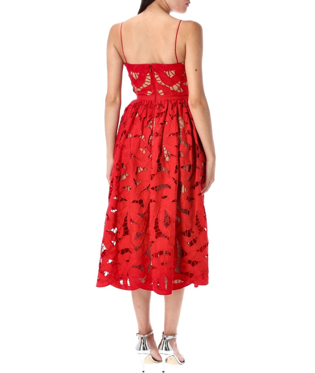 SELF-PORTRAIT Красное хлопковое повседневное платье, фото 3