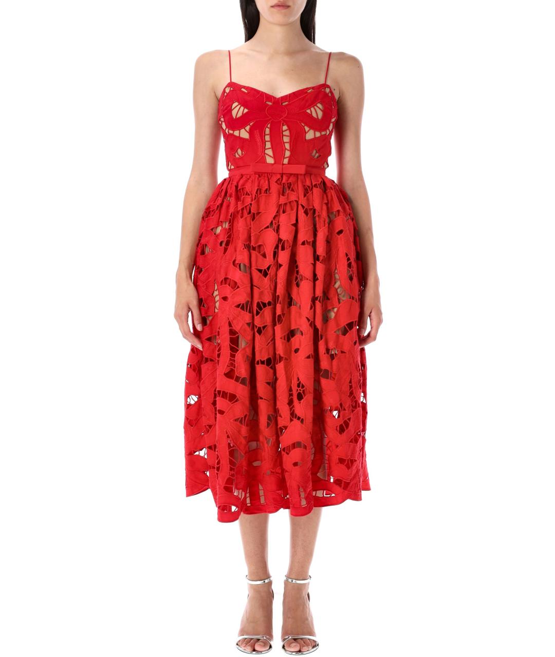 SELF-PORTRAIT Красное хлопковое повседневное платье, фото 2