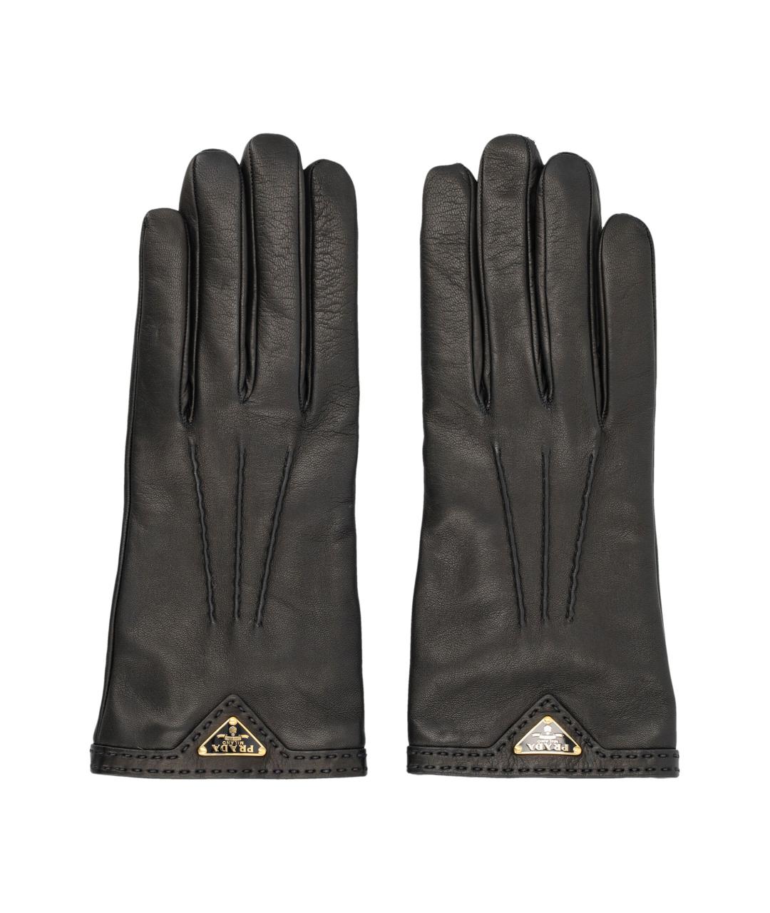 PRADA Черные кожаные перчатки, фото 1
