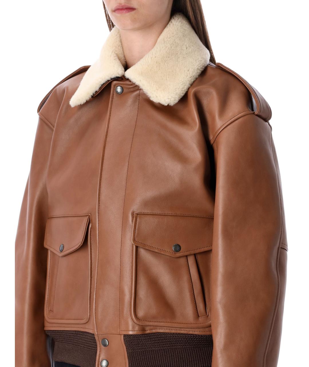 SAINT LAURENT Коричневое кожаное пальто, фото 4