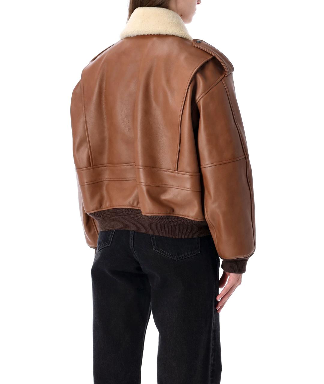 SAINT LAURENT Коричневое кожаное пальто, фото 3