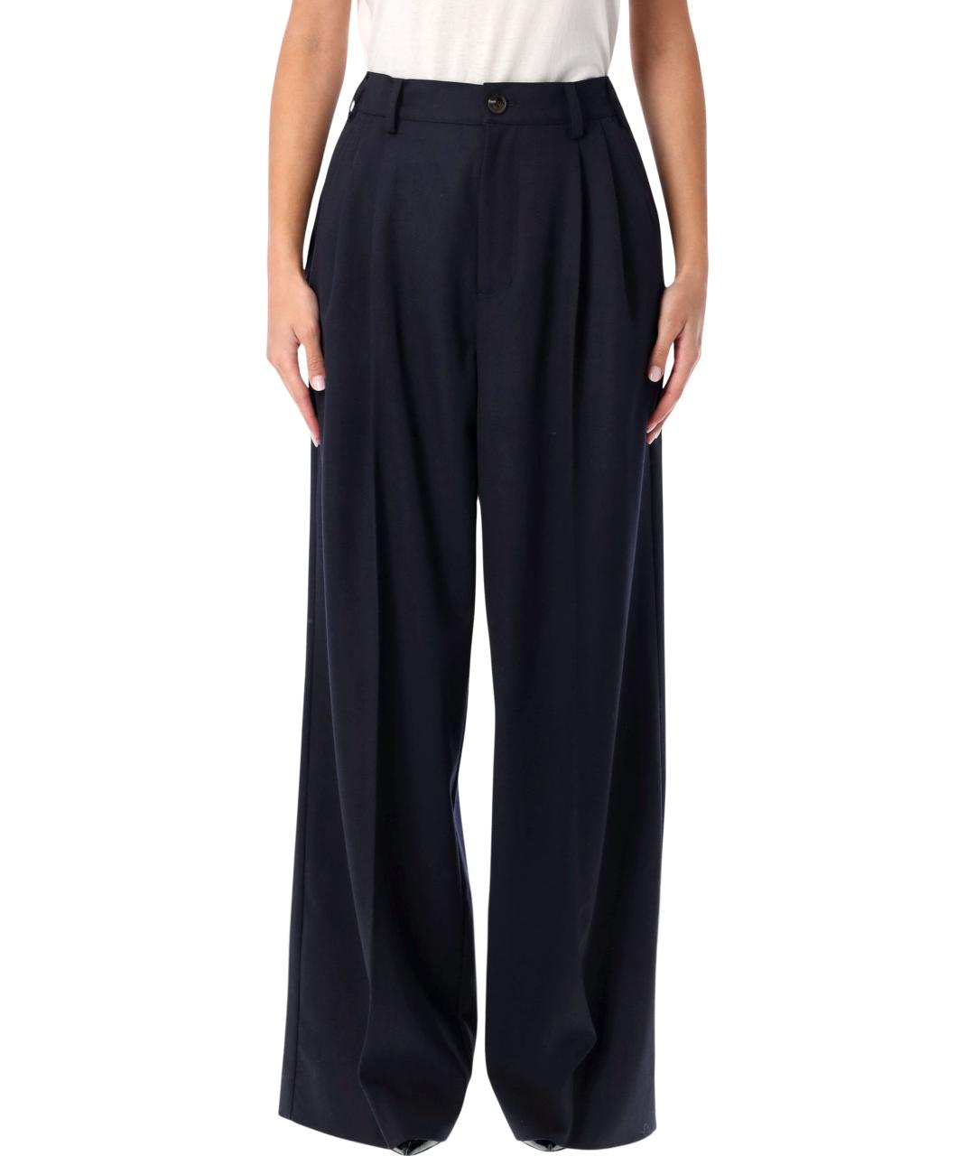 SOEUR Темно-синие шерстяные прямые брюки, фото 1