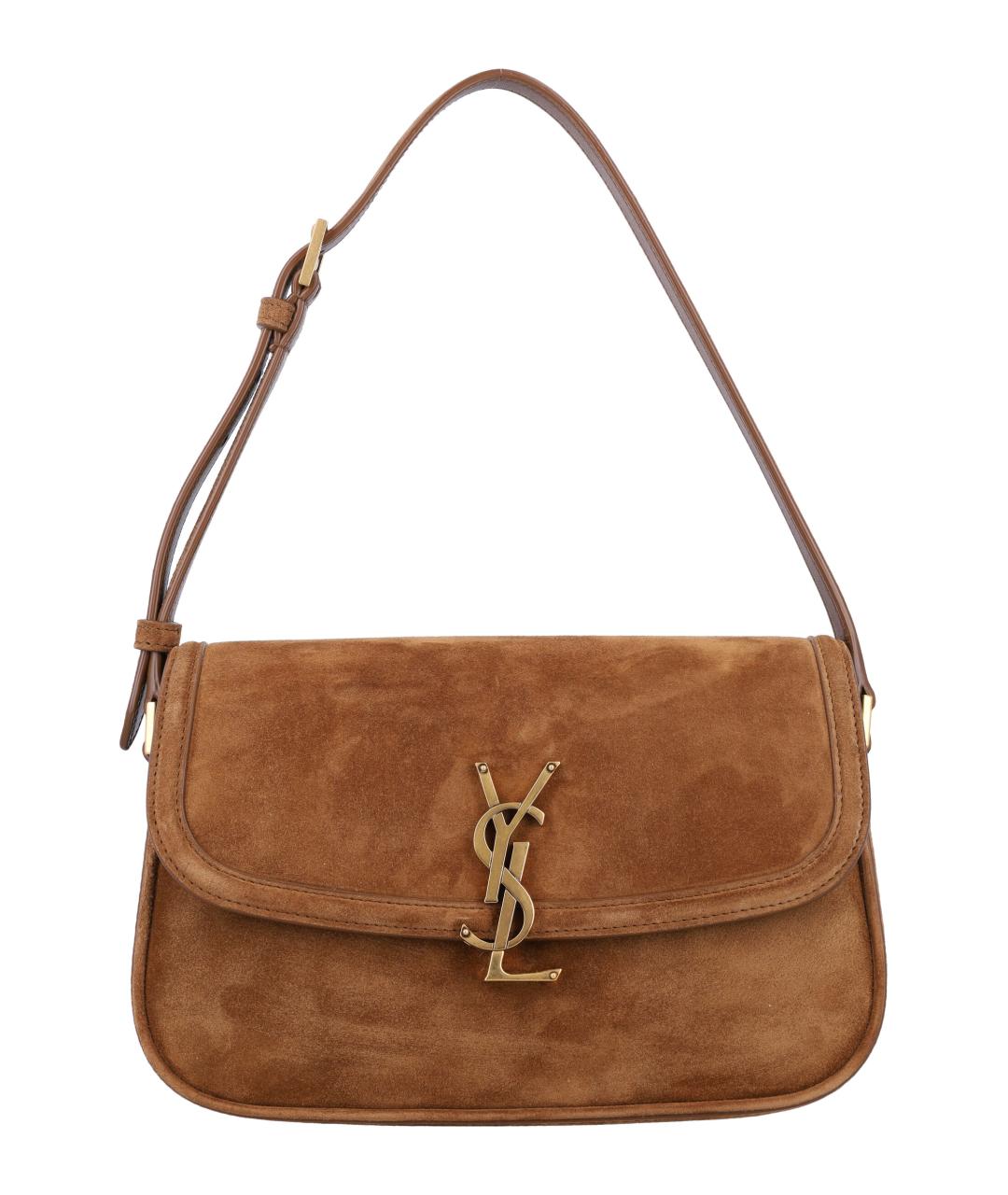 SAINT LAURENT Коричневая замшевая сумка через плечо, фото 1