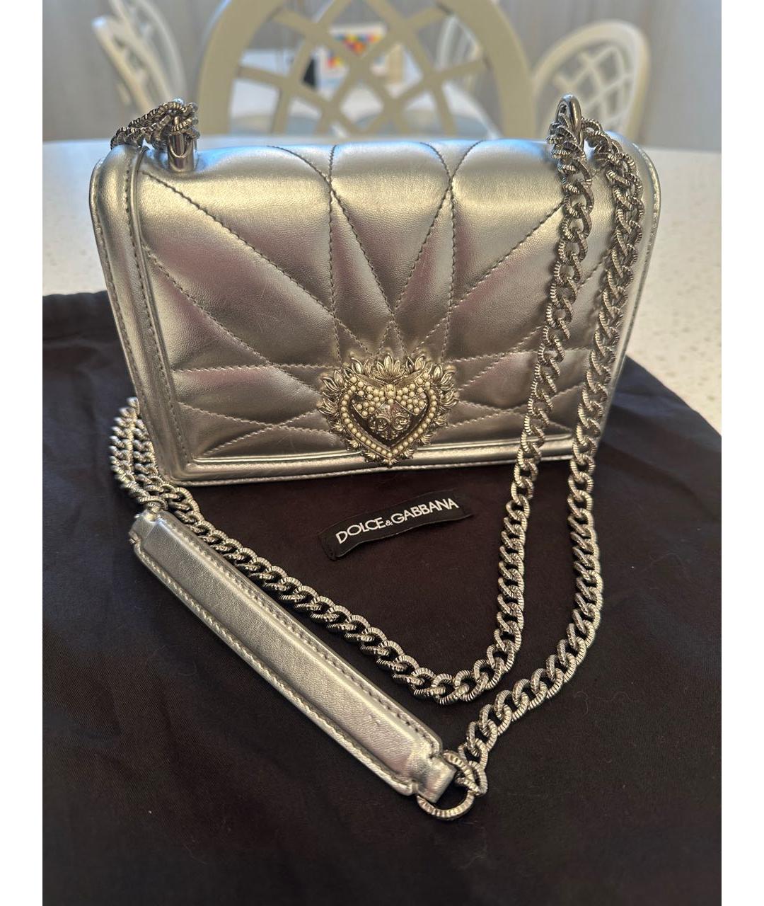 DOLCE&GABBANA Серебряная кожаная сумка через плечо, фото 2