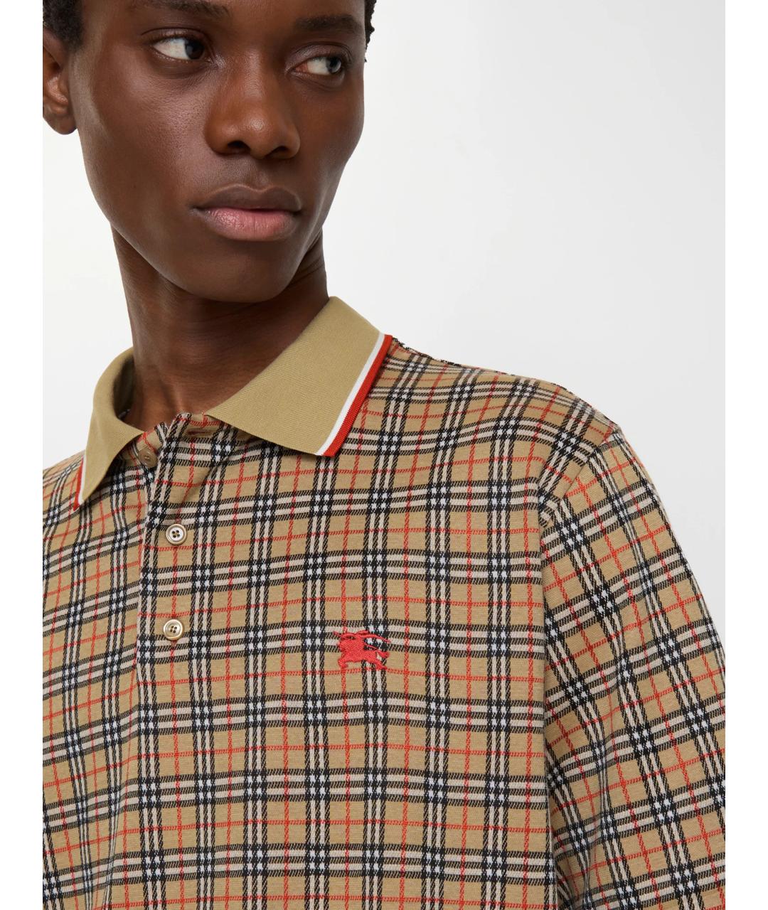 BURBERRY Бежевое хлопковое поло с коротким рукавом, фото 3
