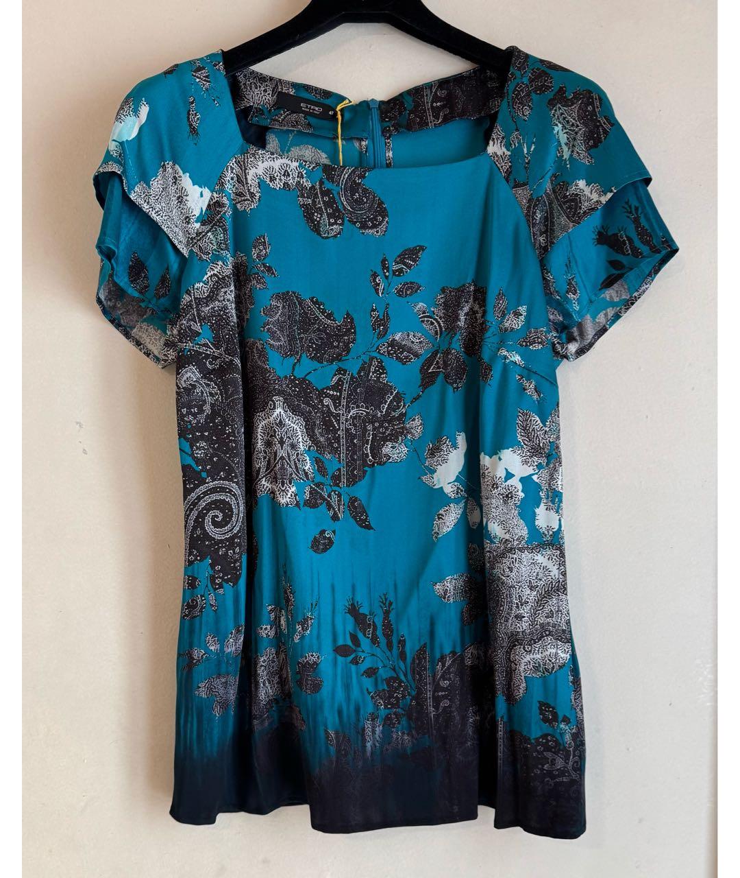 ETRO Бирюзовая шелковая блузы, фото 2
