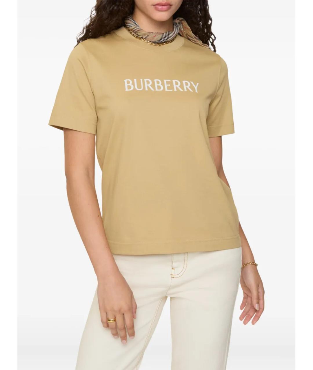 BURBERRY Бежевая хлопковая футболка, фото 2