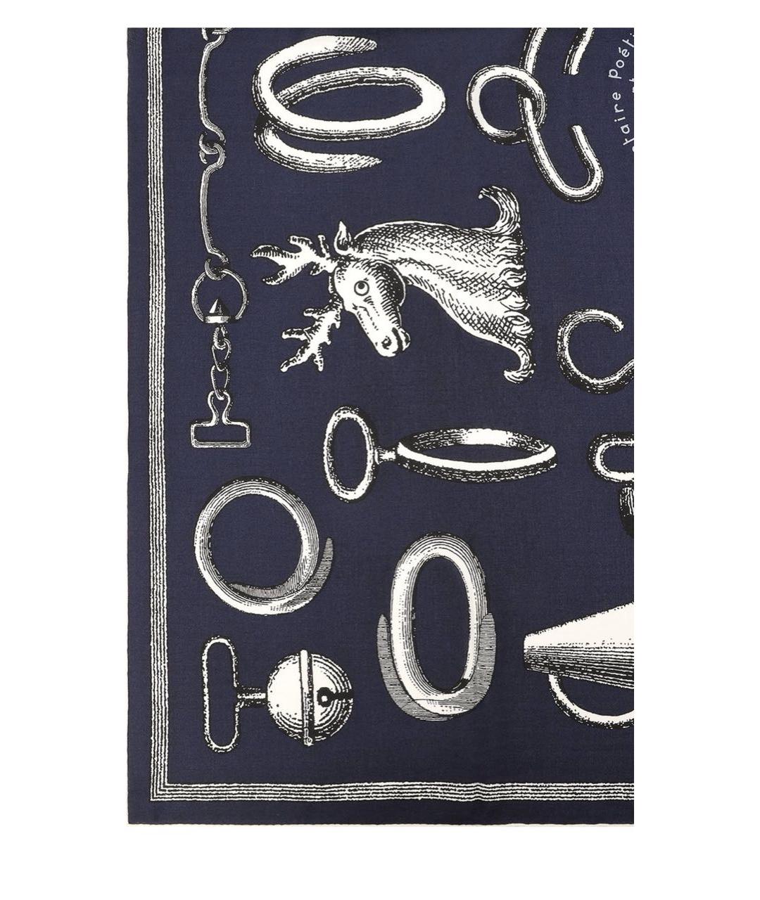 HERMES Темно-синий кашемировый платок, фото 3