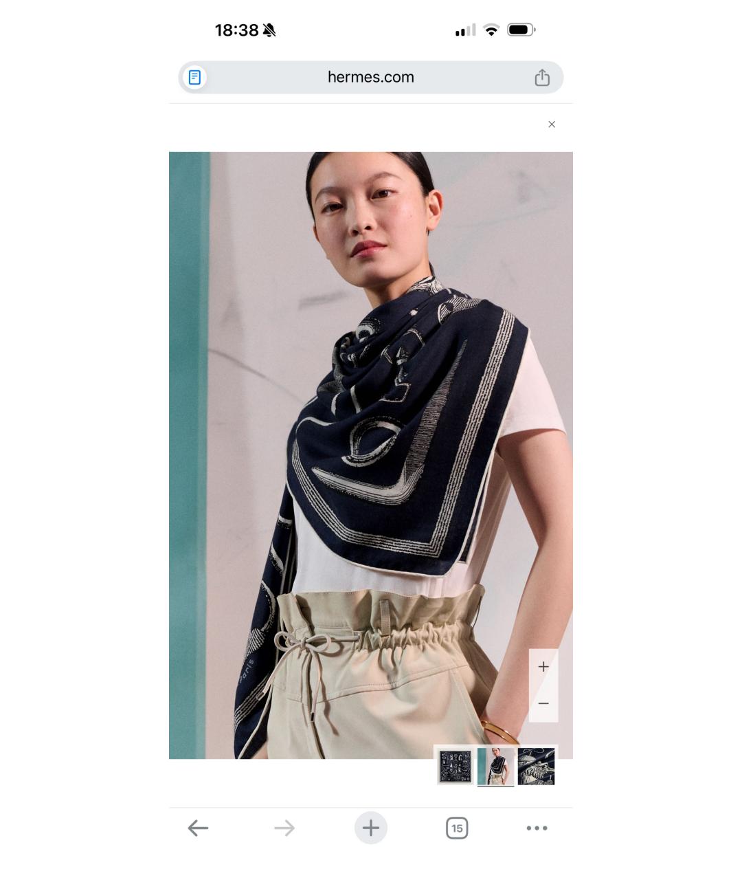 HERMES Темно-синий кашемировый платок, фото 5