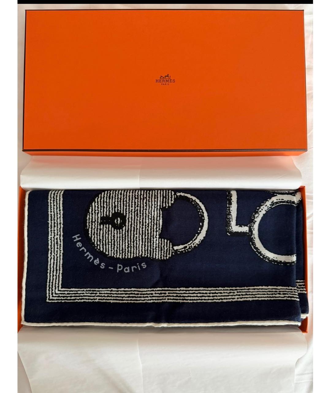 HERMES Темно-синий кашемировый платок, фото 4