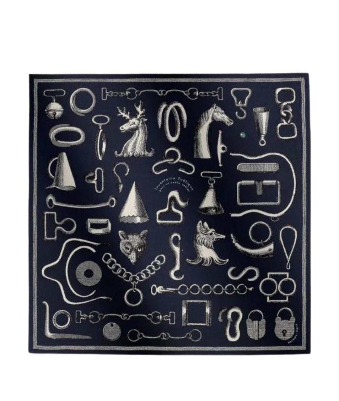 HERMES Темно-синий кашемировый платок, фото 1