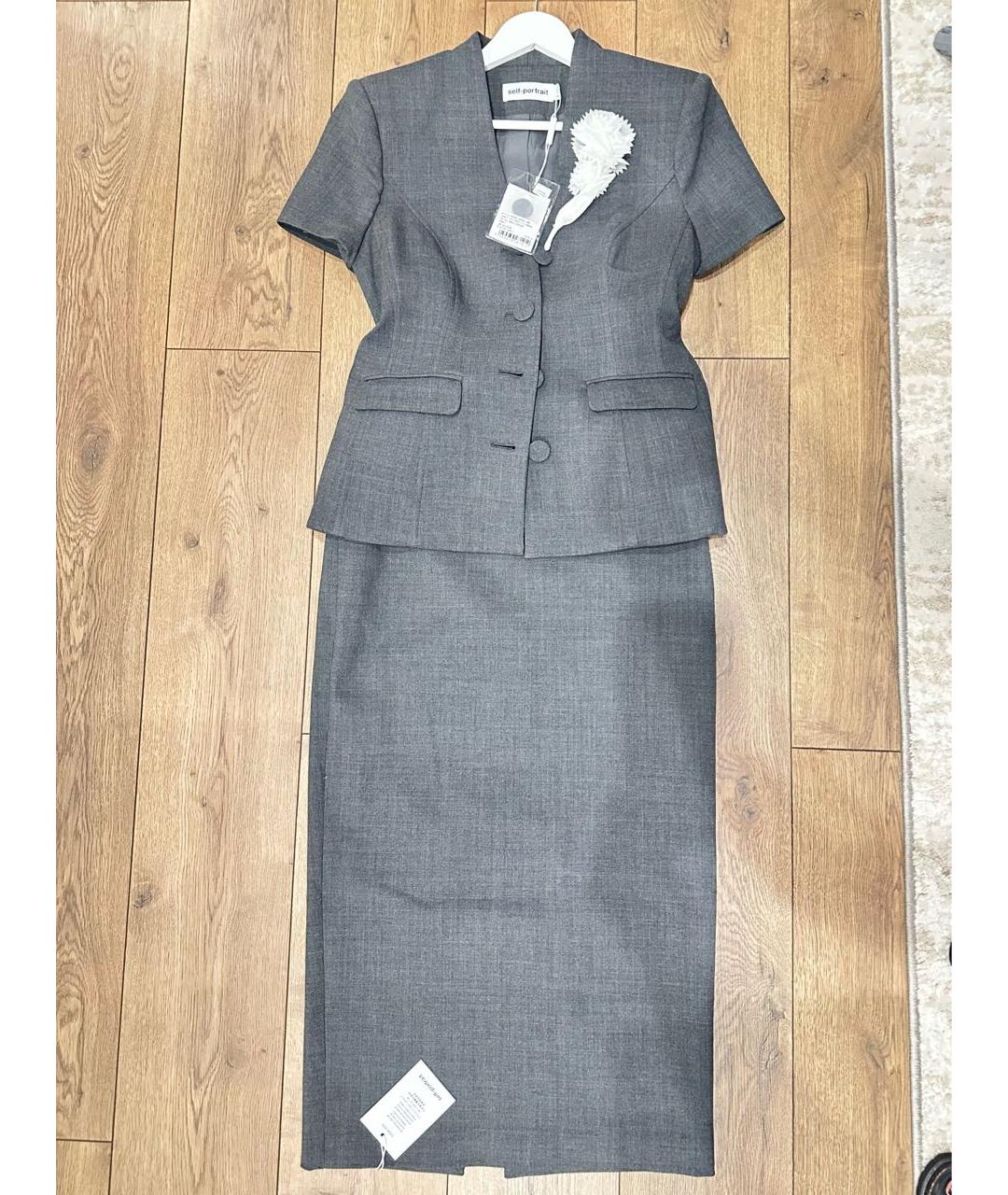 SELF-PORTRAIT Серый шерстяной костюм с юбками, фото 3