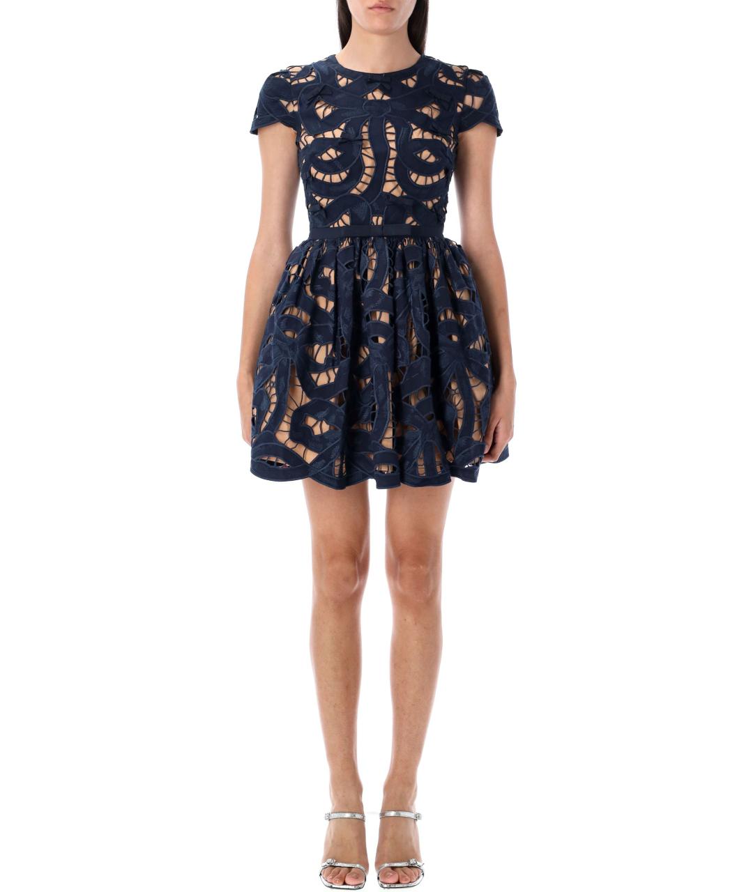 SELF-PORTRAIT Темно-синее хлопковое коктейльное платье, фото 2