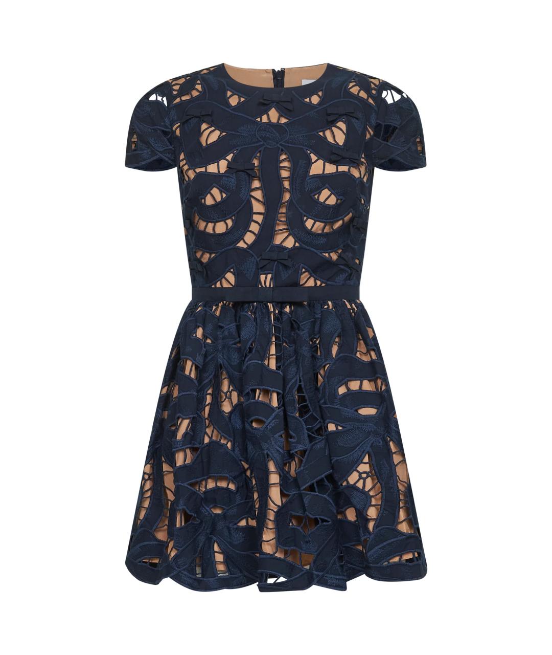 SELF-PORTRAIT Темно-синее хлопковое коктейльное платье, фото 1