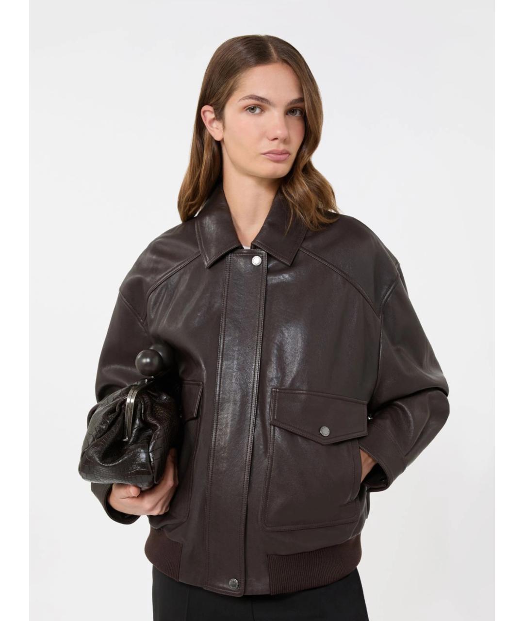 WEEKEND MAX MARA Коричневая кожаная куртка, фото 4