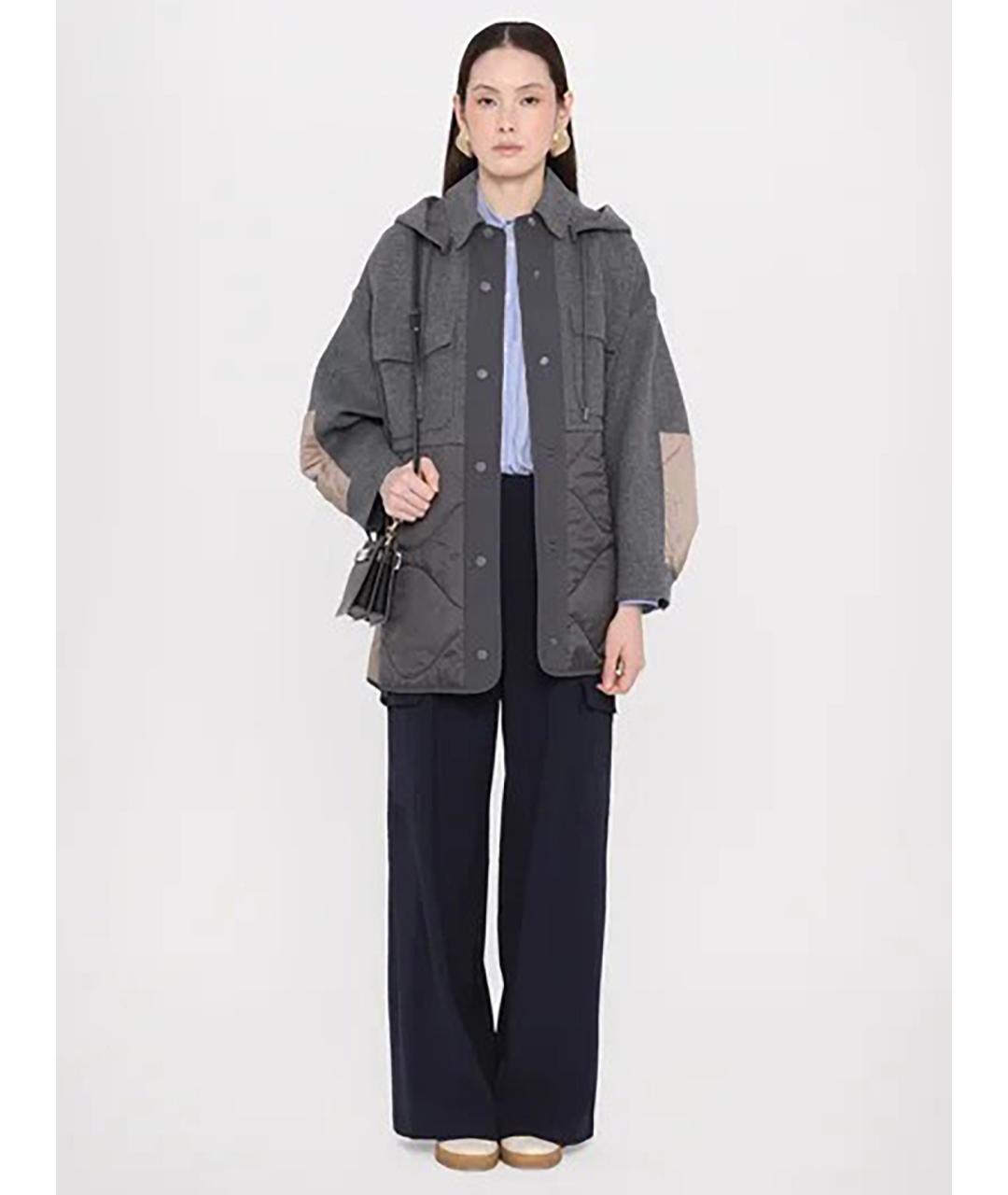 WEEKEND MAX MARA Серый шерстяной пуховик, фото 3