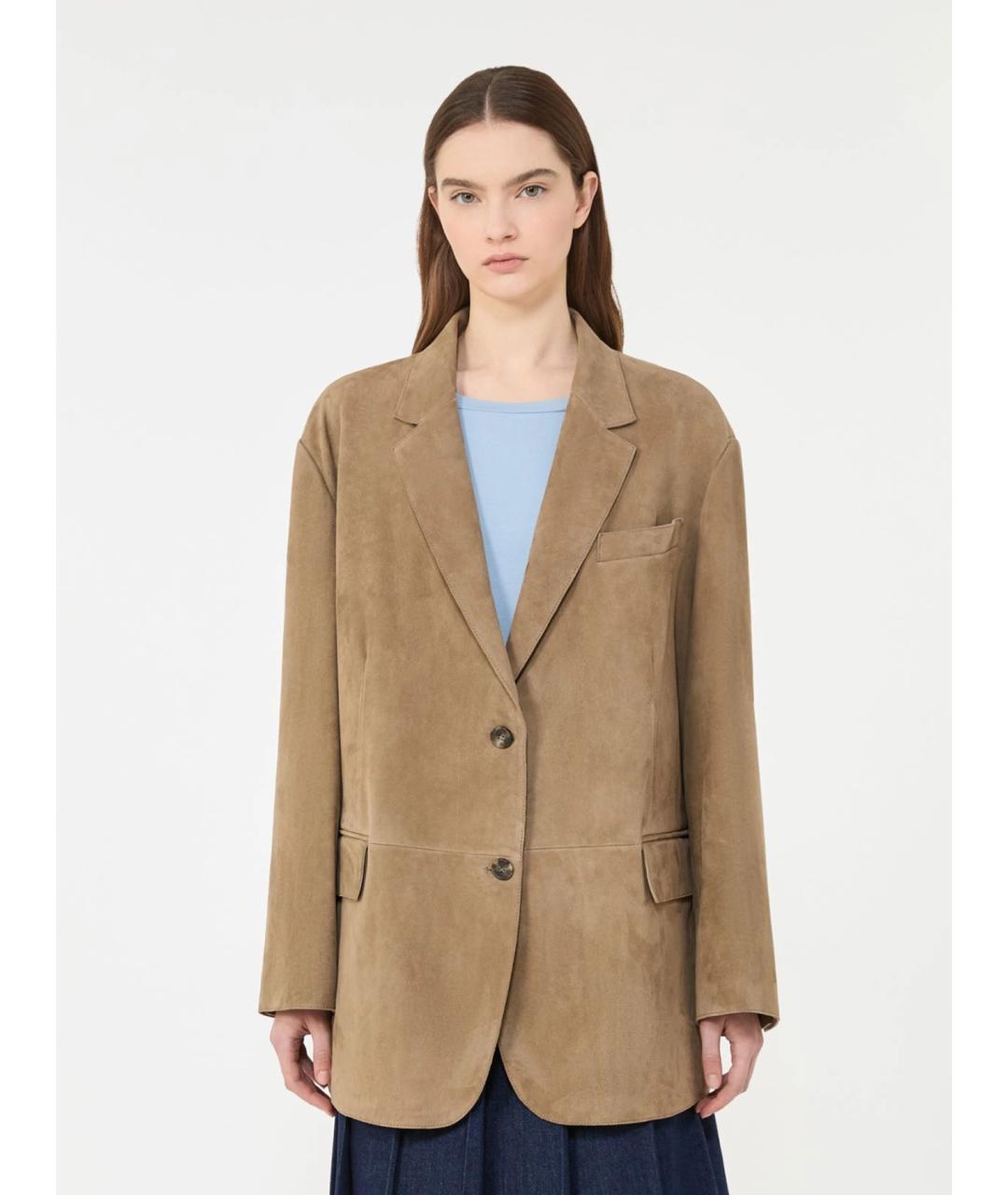 WEEKEND MAX MARA Бежевый замшевый жакет/пиджак, фото 3