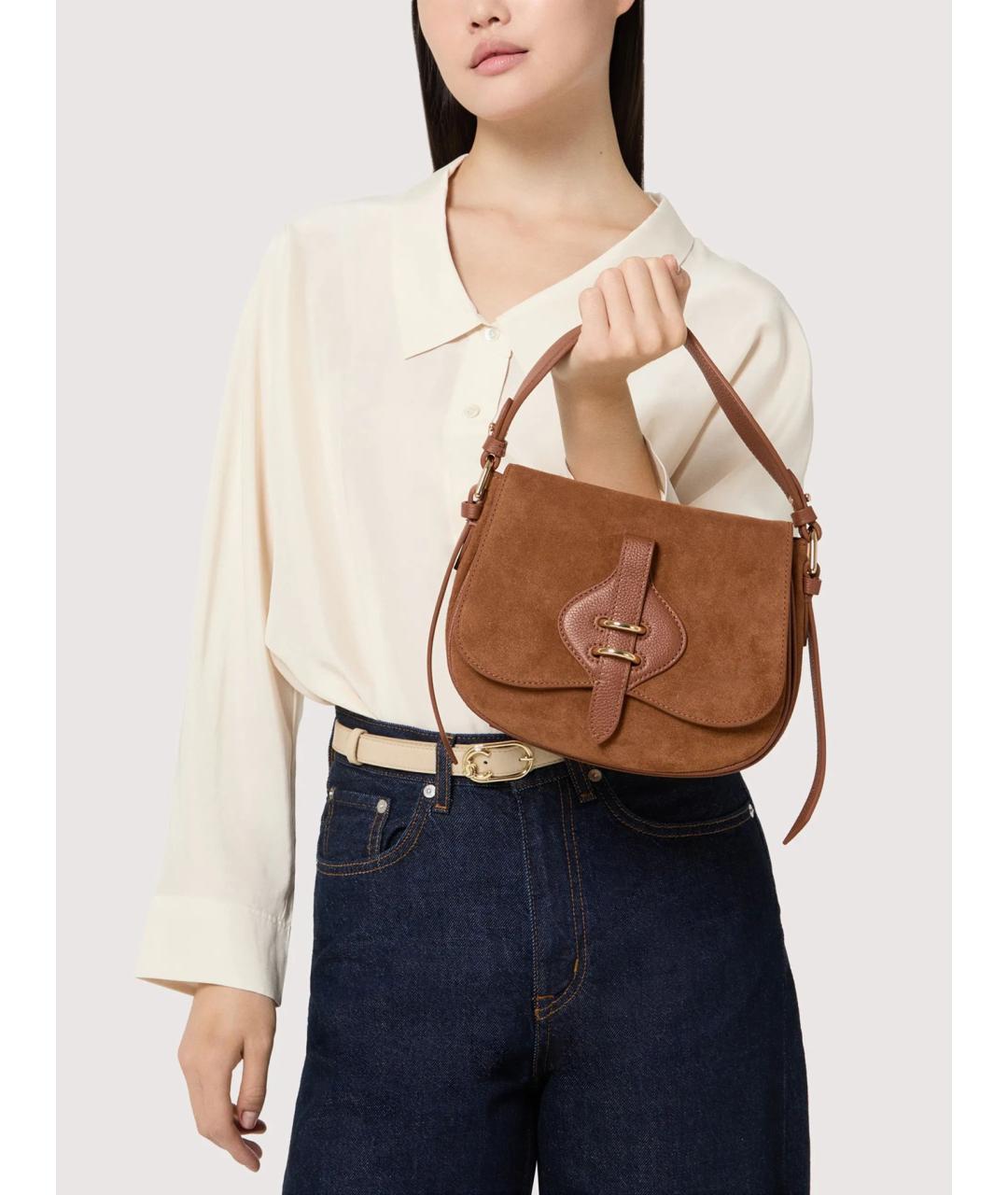 COCCINELLE Коричневая кожаная сумка с короткими ручками, фото 2