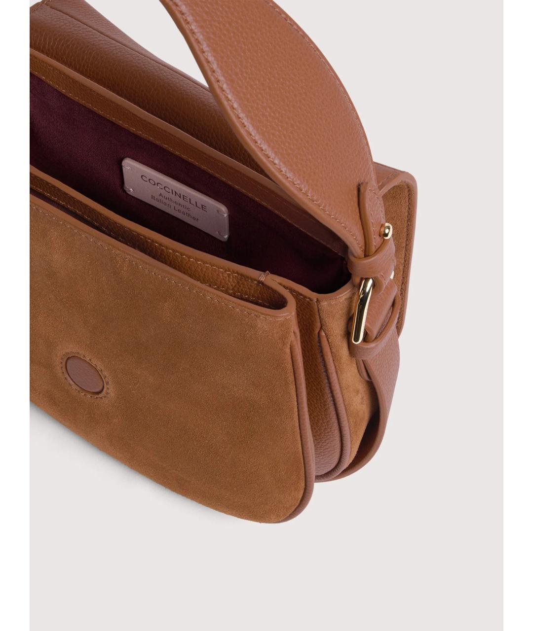 COCCINELLE Коричневая кожаная сумка с короткими ручками, фото 5