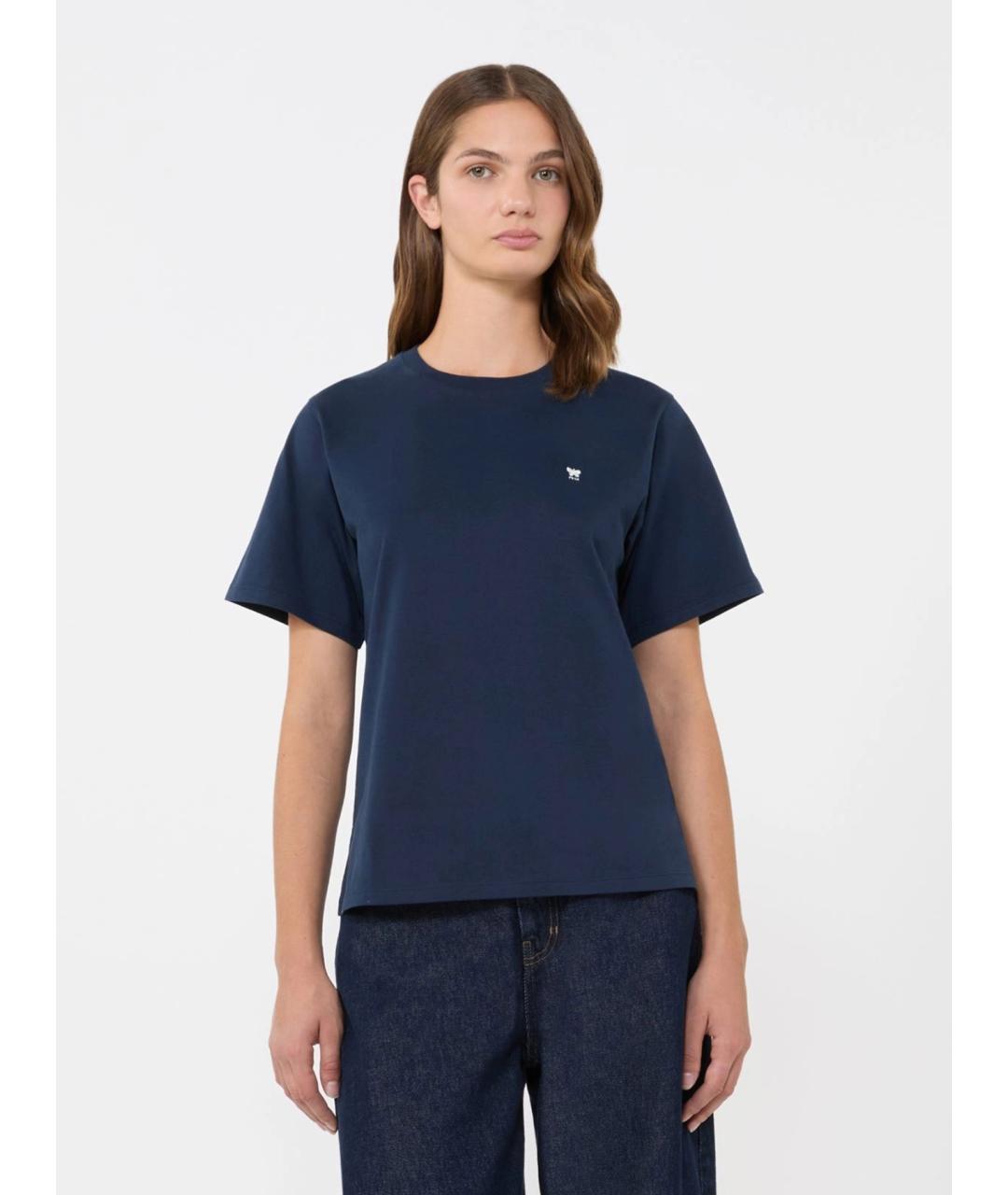 WEEKEND MAX MARA Темно-синяя хлопковая футболка, фото 3