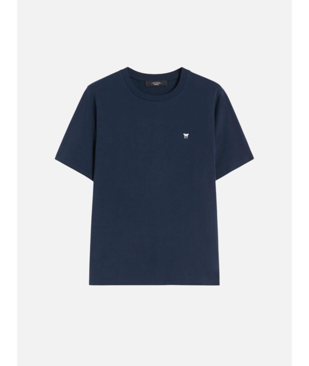 WEEKEND MAX MARA Темно-синяя хлопковая футболка, фото 6