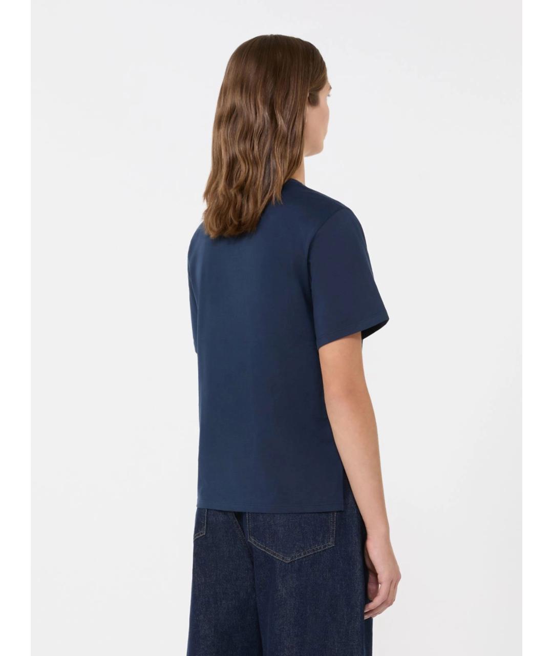 WEEKEND MAX MARA Темно-синяя хлопковая футболка, фото 4