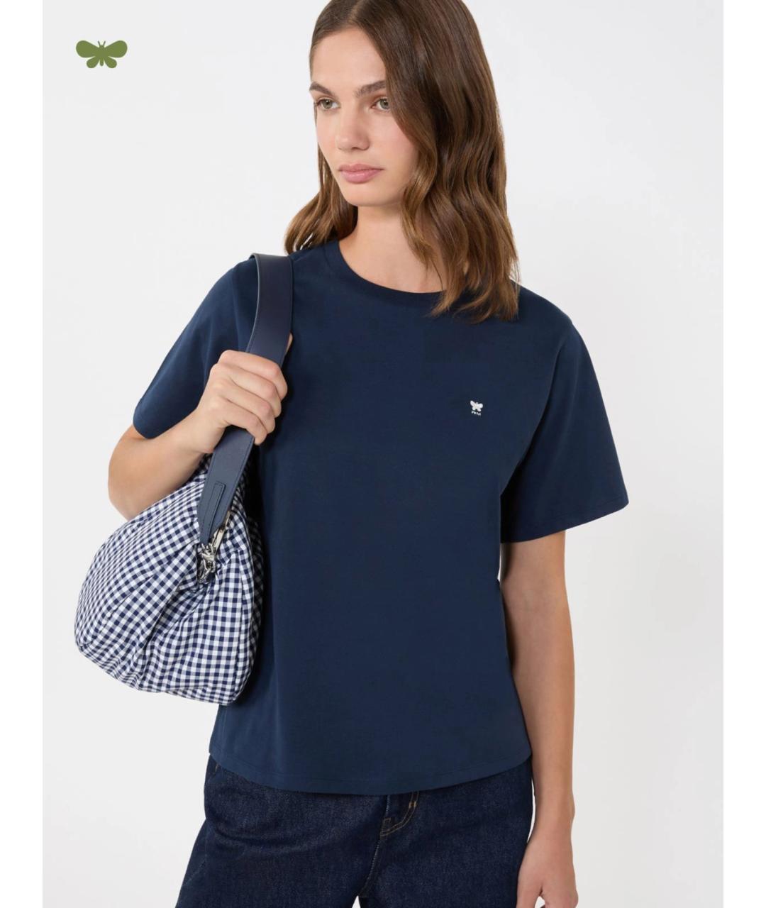 WEEKEND MAX MARA Темно-синяя хлопковая футболка, фото 5