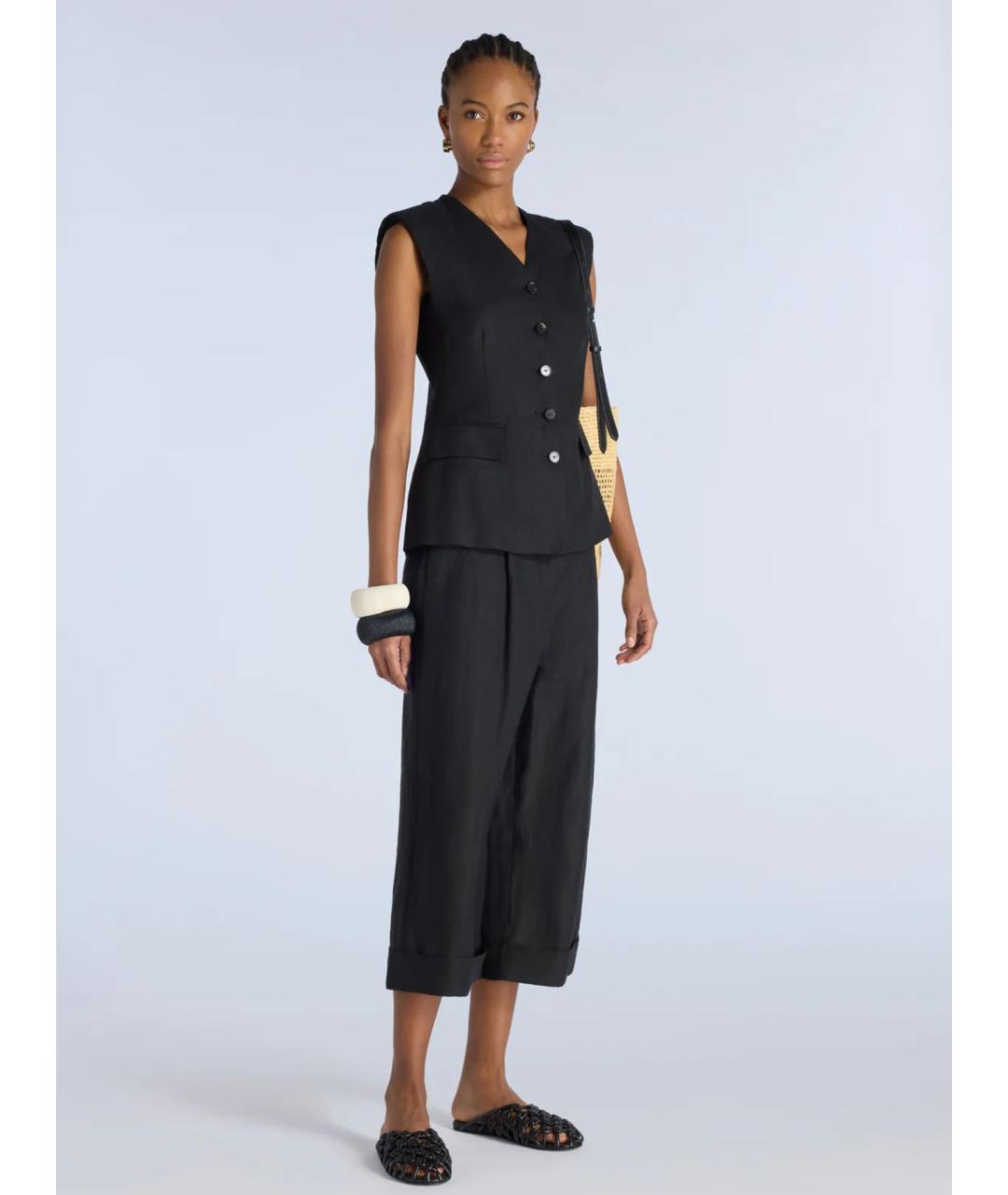 LIVIANA CONTI Черные льняные прямые брюки, фото 2