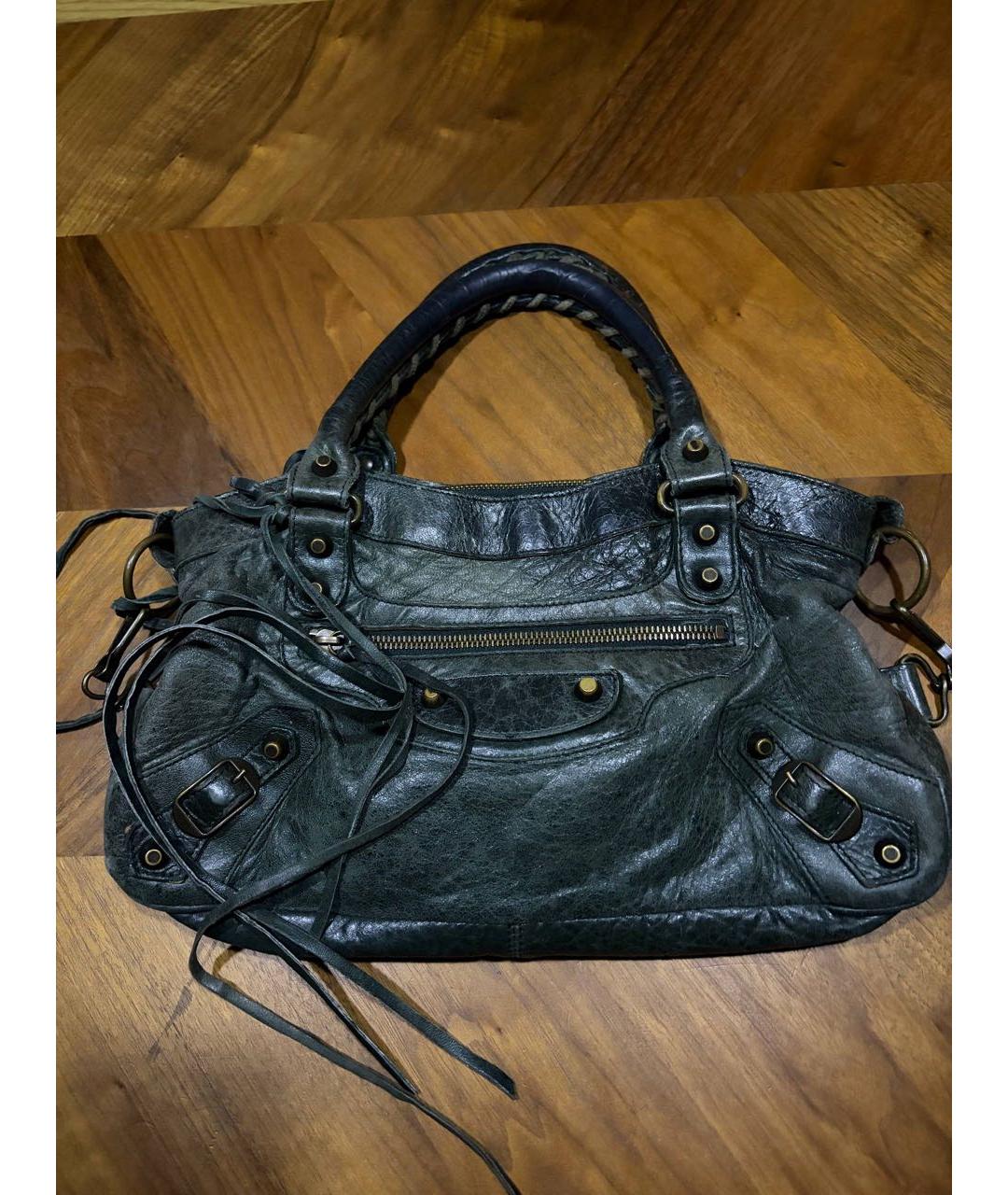 BALENCIAGA Зеленая кожаная сумка с короткими ручками, фото 6