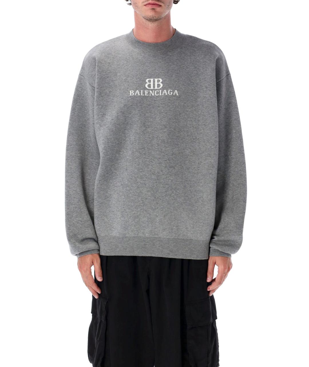 BALENCIAGA Серый хлопковый джемпер / свитер, фото 2